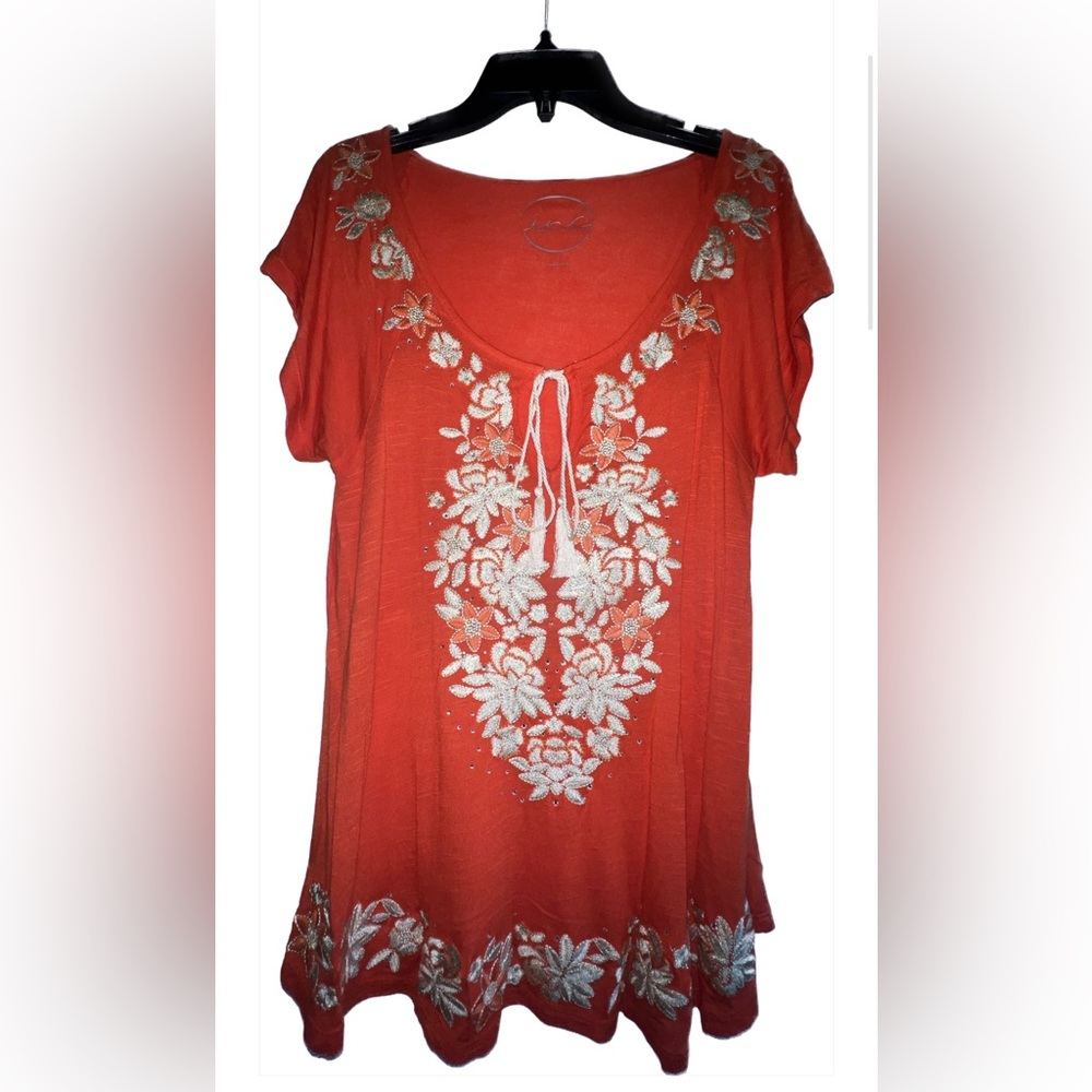 INC International Concepts orange top, with decorative front,  size Large.